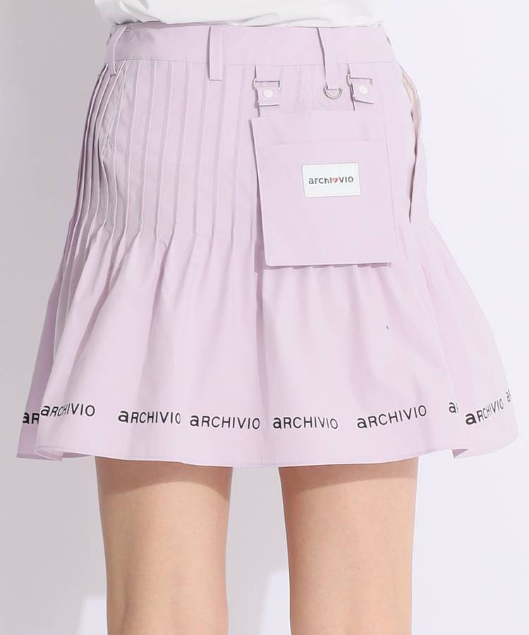 AR ミニポーチ付き裾フレア撥水ロゴラインスカート