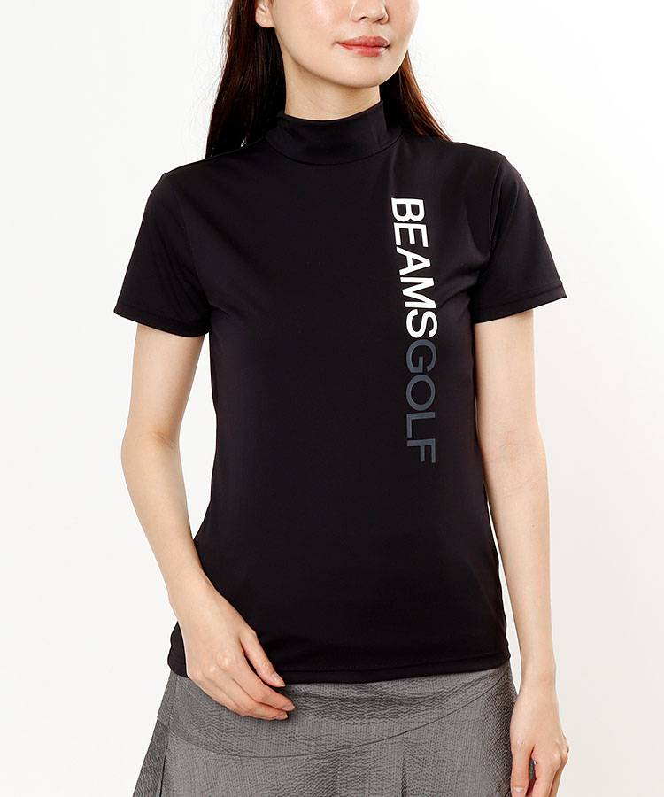 【ビームスゴルフ】極美品 モックネック 半袖 2024 ピンク Ｌ　レディース ビームスゴルフ BE 【LACOSTE】パネル切替モックネック半袖
