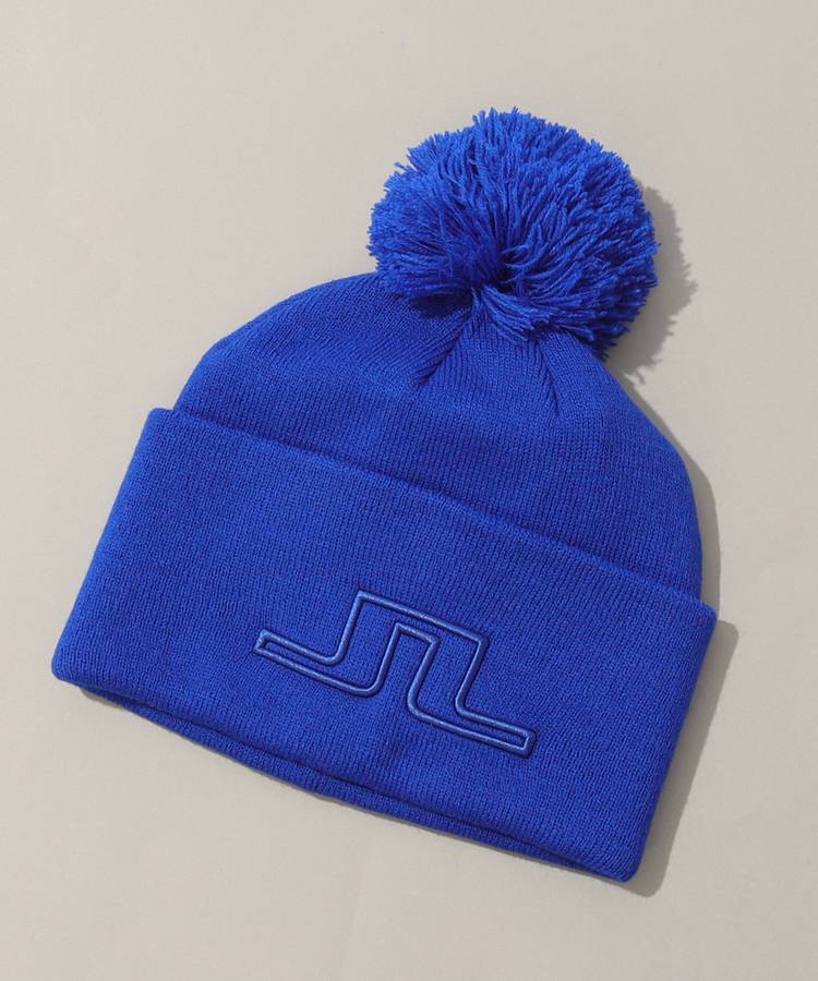 JL ポンポン付きフロントロゴ刺繍ニット帽