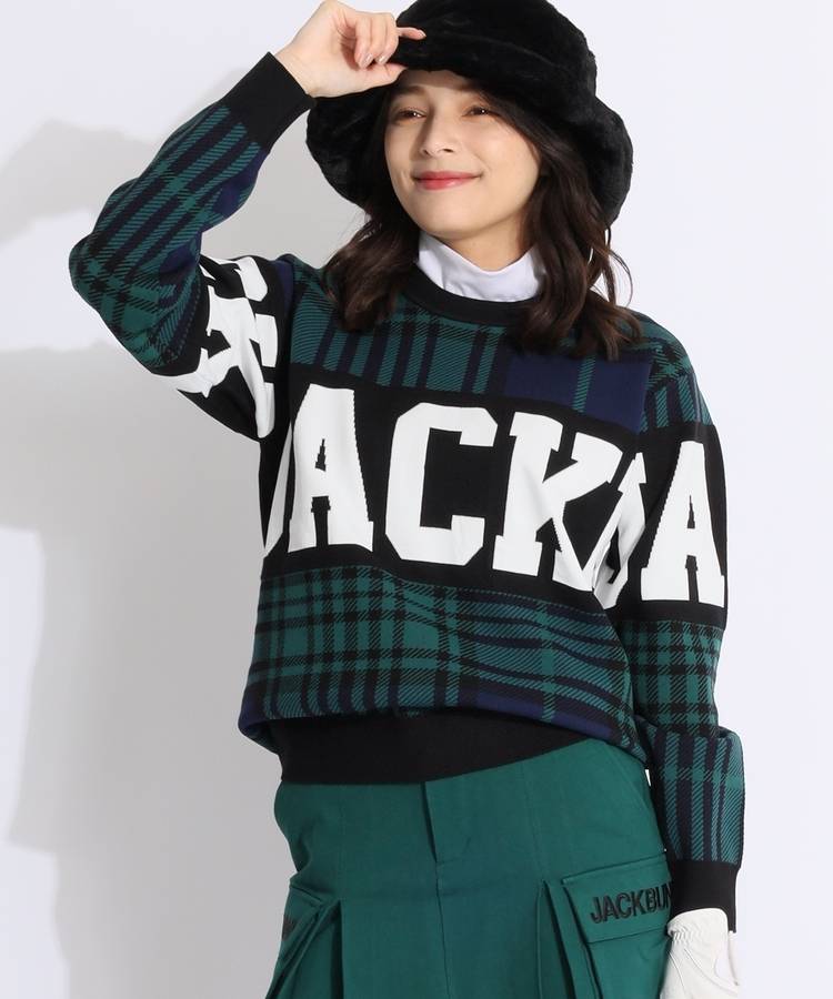 JB グレンチェック柄ビッグロゴクルーネックニット