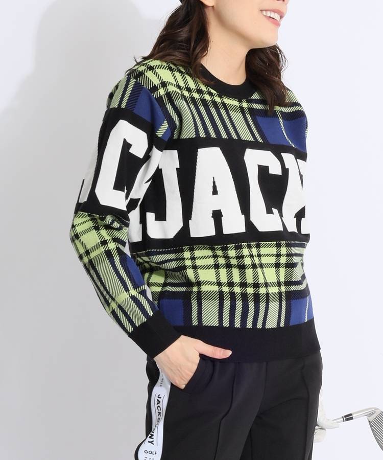 JB グレンチェック柄ビッグロゴクルーネックニット