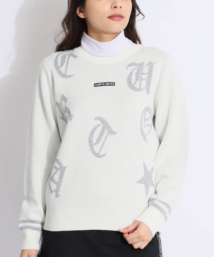 ニットトップス プルオーバー ゴシック調 ロゴジャガード レディース クアルトユナイテッド ゴルフウェア 24FW Cuarto UNITED ニット プルオーバー トップス ゴシック調 ロゴ
