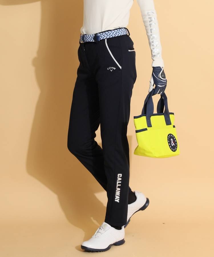 CA 【8WAYストレッチ防風】裏起毛メタリックロゴテーパードパンツ