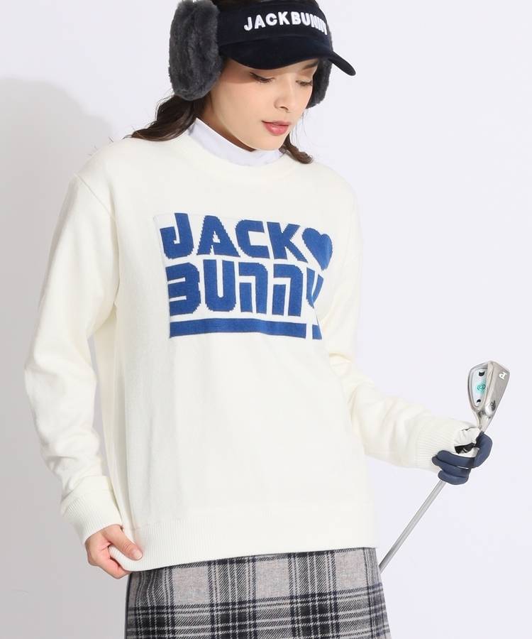 JB 【防風】ジャガードロゴ裏地付きクルーネックニット