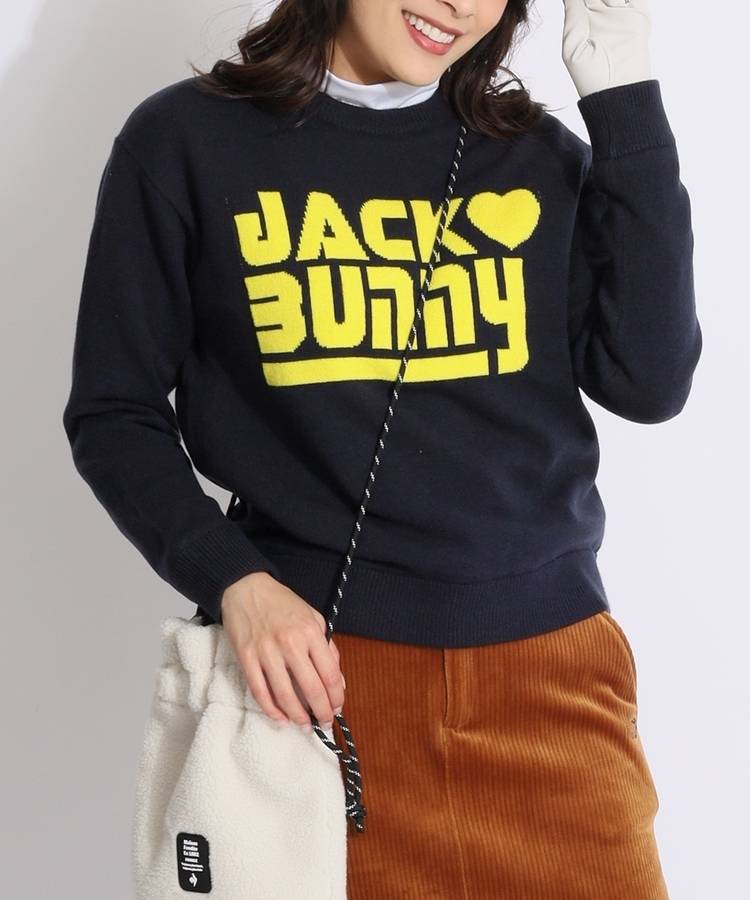 JB 【防風】ジャガードロゴ裏地付きクルーネックニット