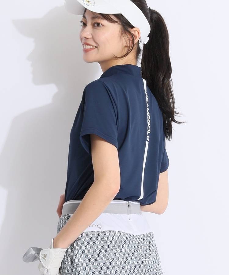BE 【吸水速乾UV】バックロゴラインモックネック半袖カットソー