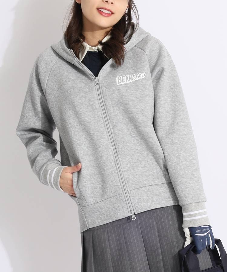 BE 【ストレッチ】立体風ロゴプリントダンボールパーカー