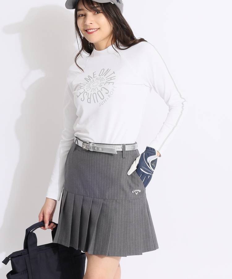 CA 【ストレッチ】バックロゴピンストライププリーツスカート