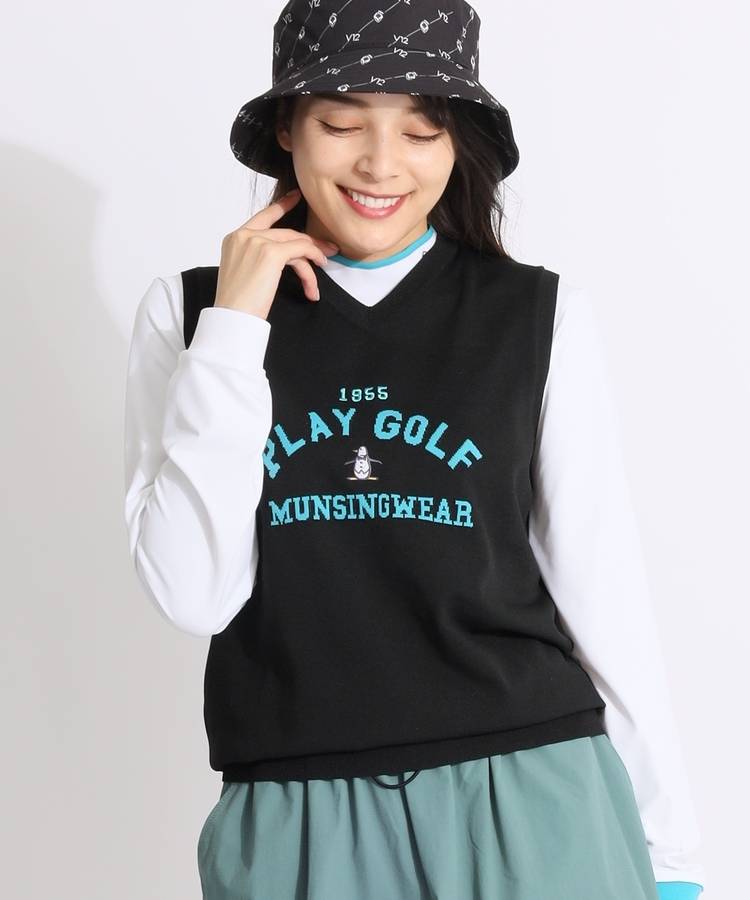 MW アーチロゴインターシャVネックニットベスト