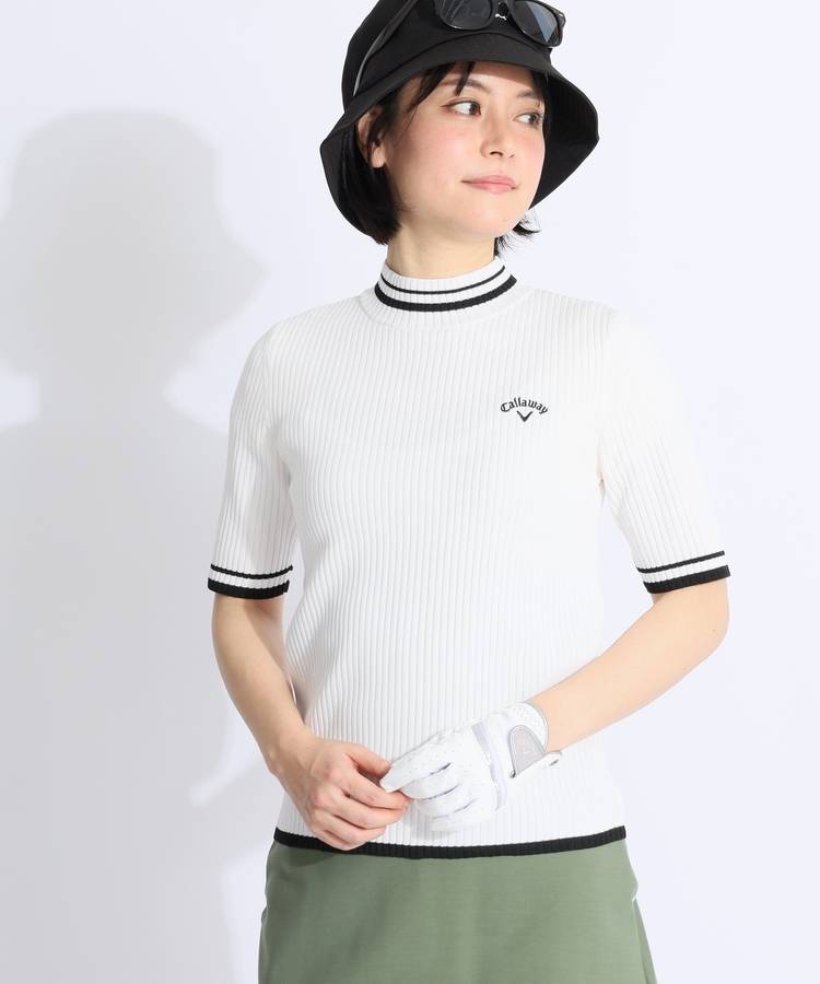 CA ライン切替モックネック半袖リブニット