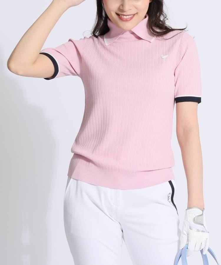 JR スリーブライン衿付きリブ5分袖ニット