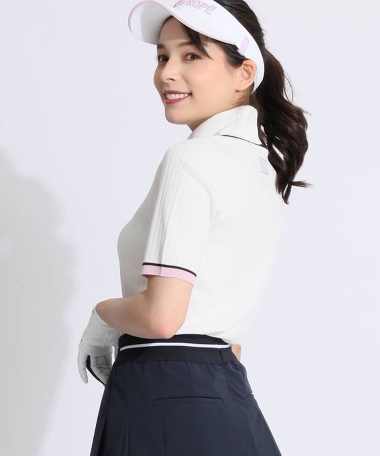 JR スリーブライン衿付きリブ5分袖ニット