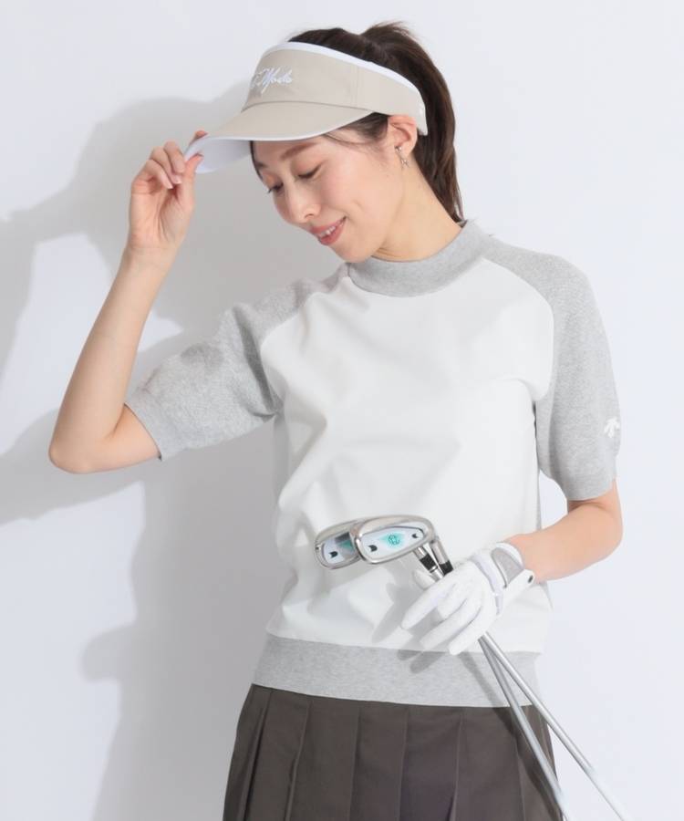 DE 異素材切替モックネック半袖カットソー