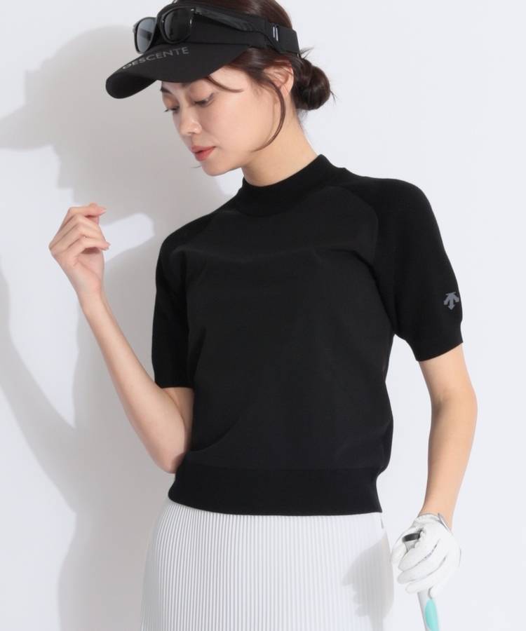 DE 異素材切替モックネック半袖カットソー