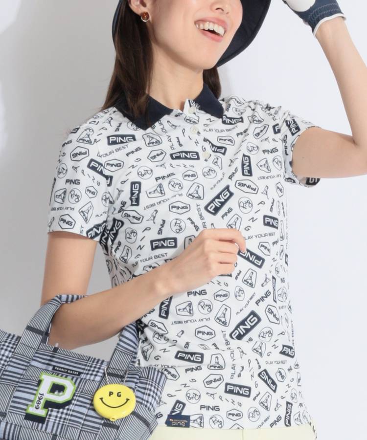 PN 【5/6までタイムセール】総柄プリントメッシュ半袖ポロシャツ