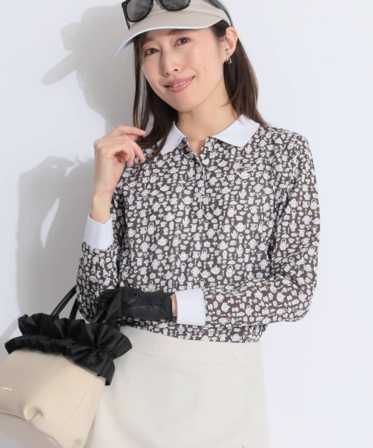 BE 【LIBERTY】リバティカフェ柄長袖ポロシャツ