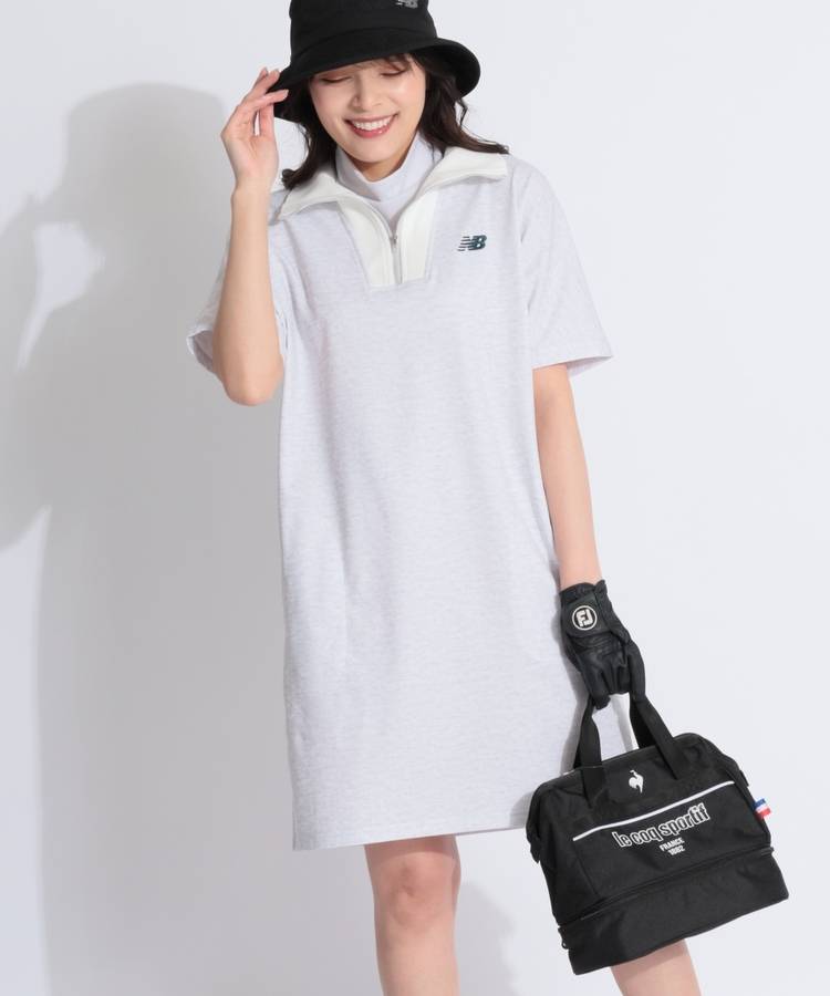 NB 【ストレッチ】リブスタンドネック半袖ワンピース