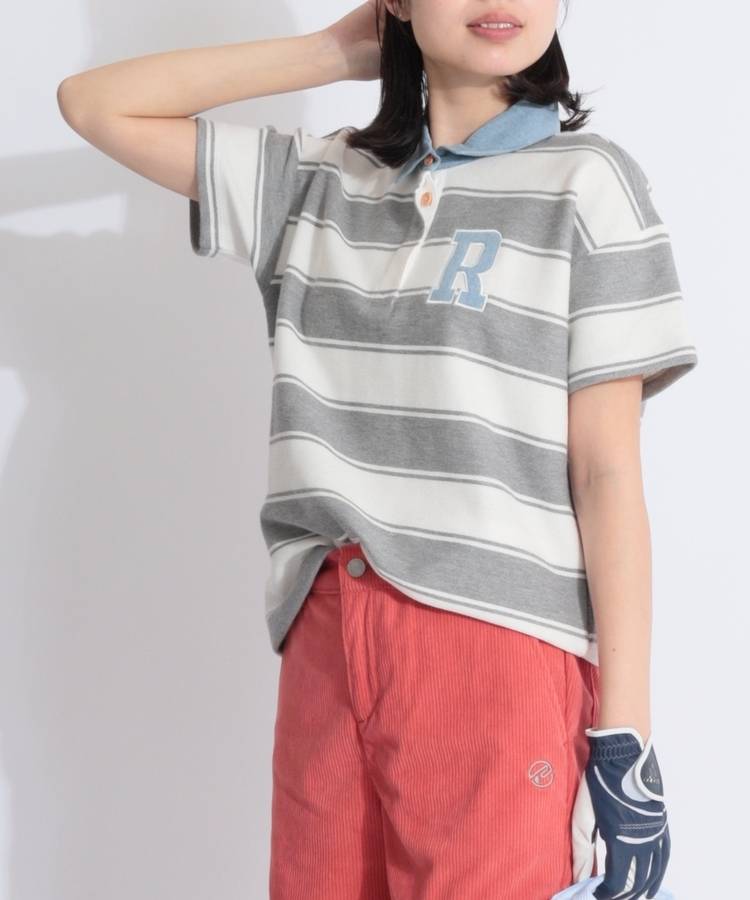 RO カノコ編みボーダーポロシャツ