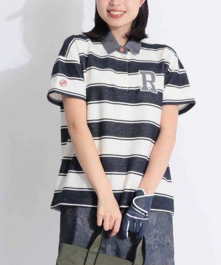 RO カノコ編みボーダーポロシャツ