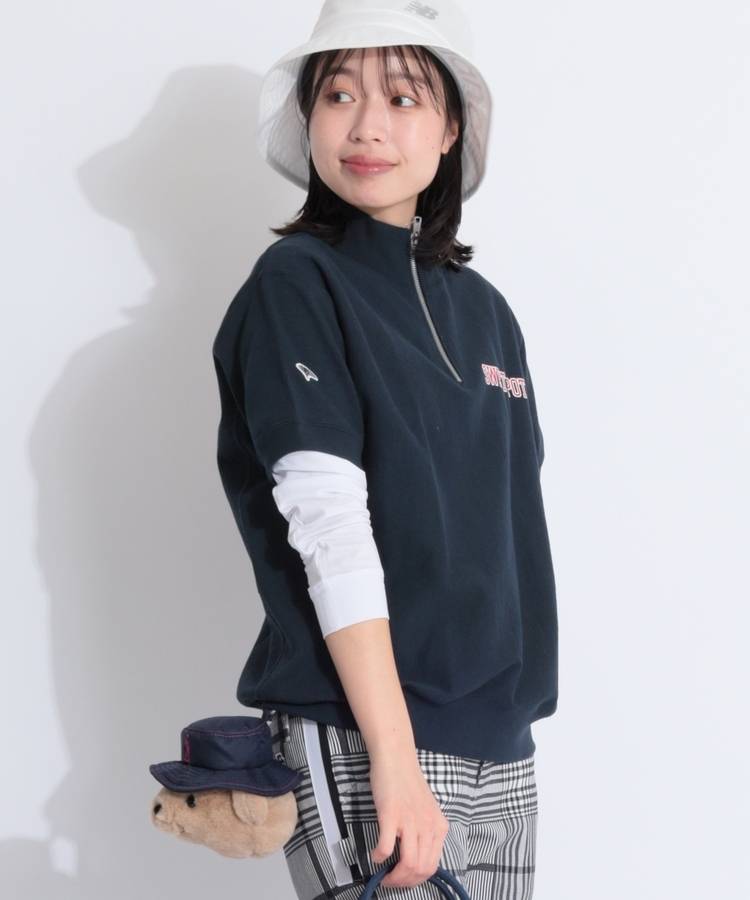 BE 【Champion】選べるデザインハーフジップ半袖プルオーバー