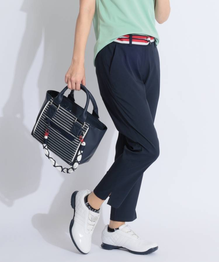 TH 【ストレッチ】テープベルト付きウエストロゴテーパードパンツ