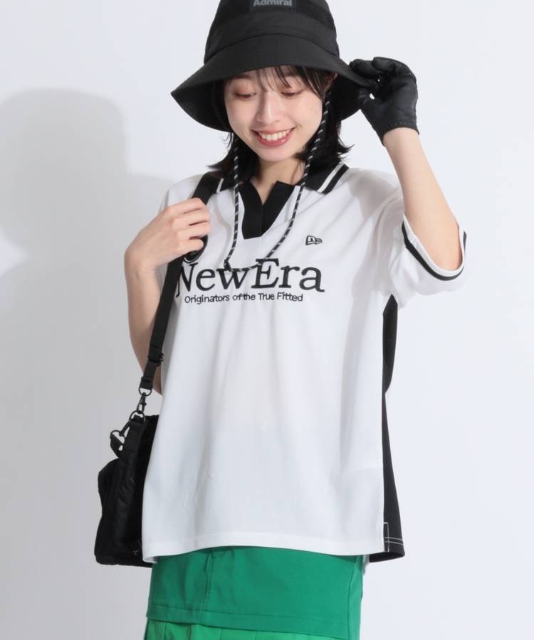 NE 【UV吸汗速乾】ステッチロゴ刺繍バイカラーポロシャツ(ホワイト)