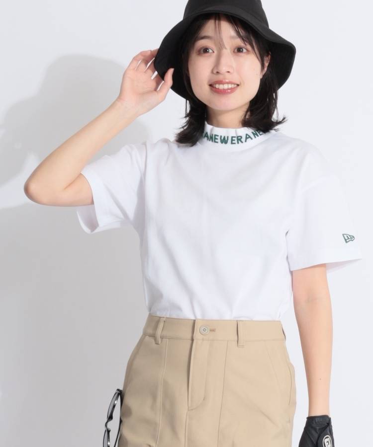 NE 【UV吸汗速乾】ジャガードロゴスタンドネック半袖カノコカットソー(ホワイト)