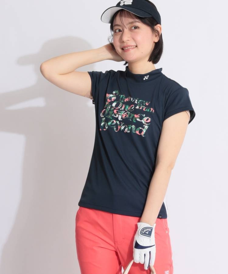 YX 【高通気】グラフィックロゴプリント半袖モックネックカットソー