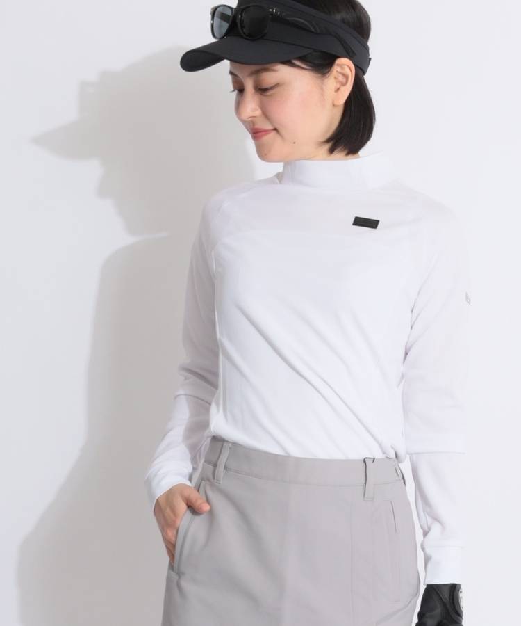 TL 【ストレッチUV】異素材切替モックネック長袖カットソー