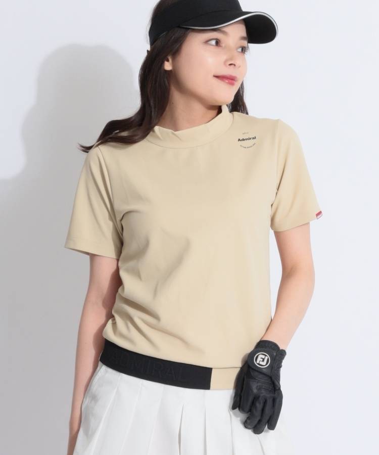 AM 【接触冷感】ミニワッフルエンボスロゴモックネック半袖カットソー