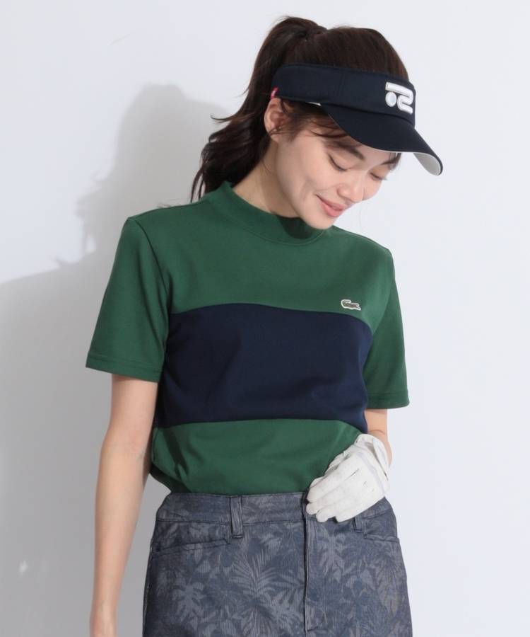 BE 【LACOSTE】パネル切替モックネック半袖カットソー