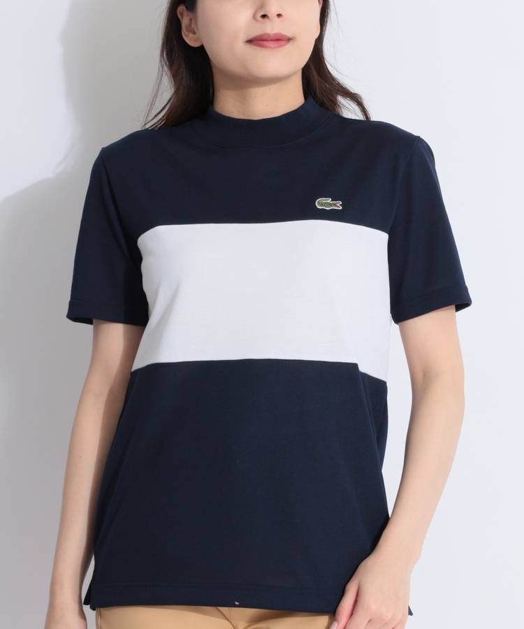 BE 【LACOSTE】パネル切替モックネック半袖カットソー