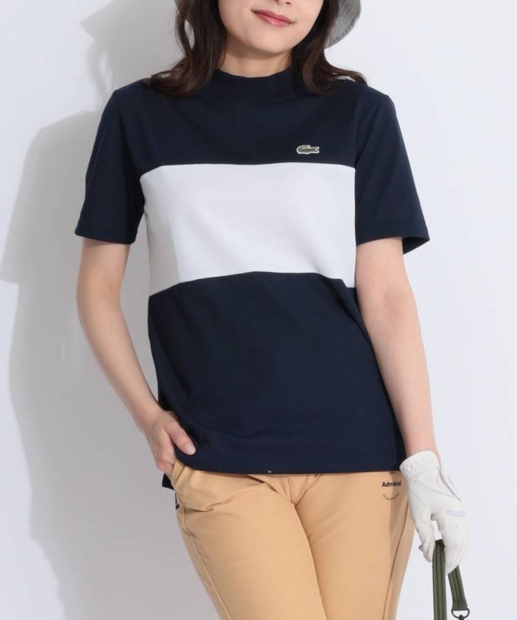 BE 【LACOSTE】パネル切替モックネック半袖カットソー