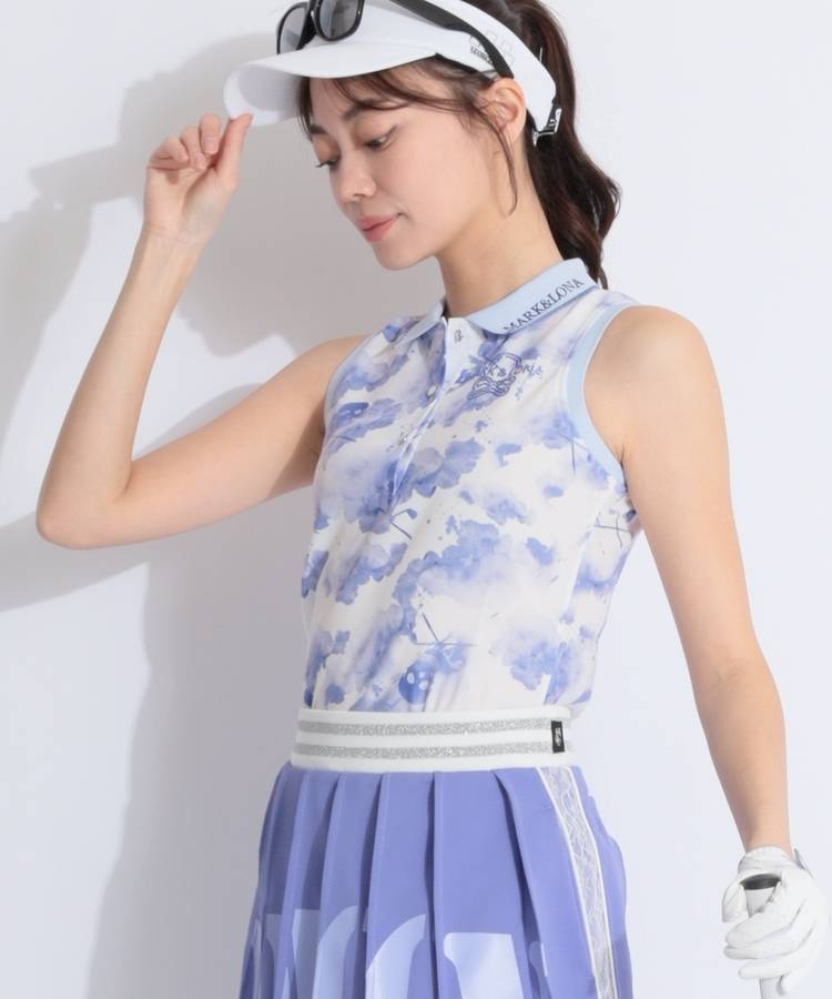 ML 水彩風スカルプリントノースリーブポロシャツ