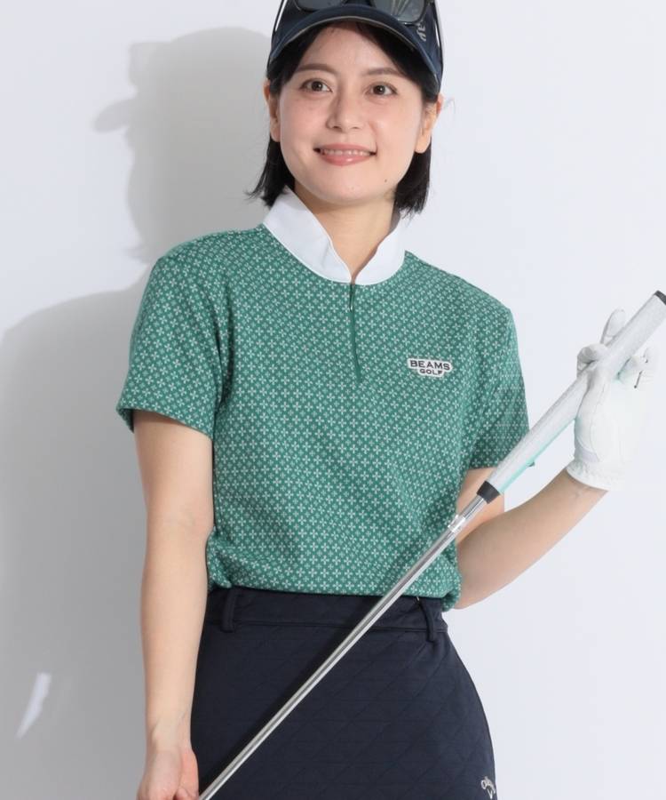 BE 小紋柄スタンドネック半袖カットソー