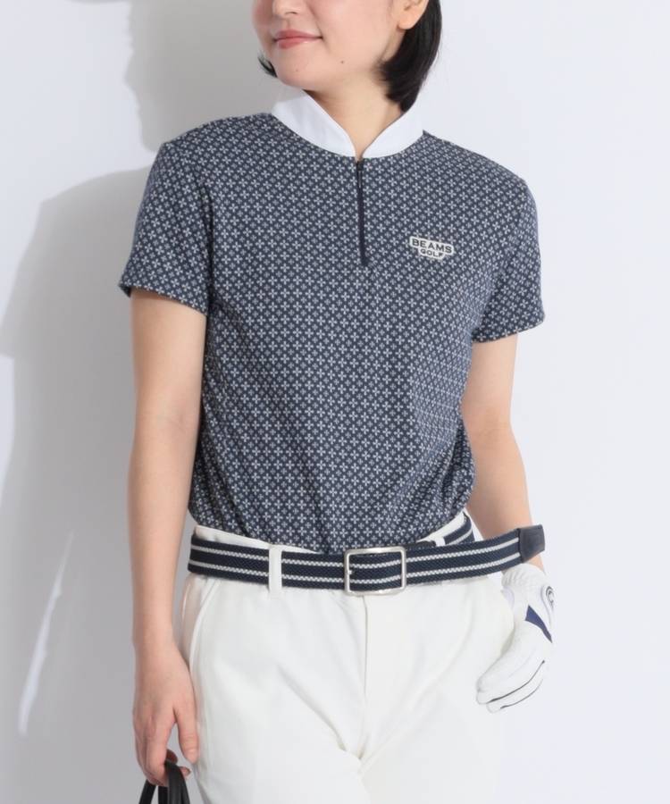 BE 小紋柄スタンドネック半袖カットソー