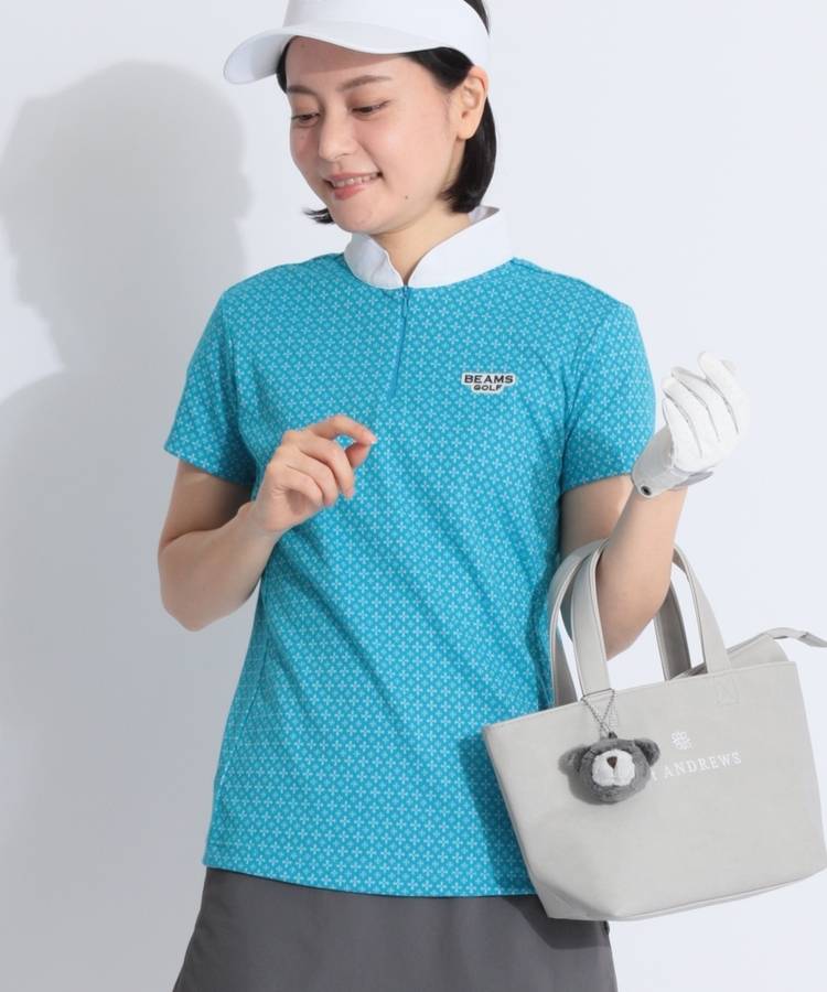 BE 小紋柄スタンドネック半袖カットソー