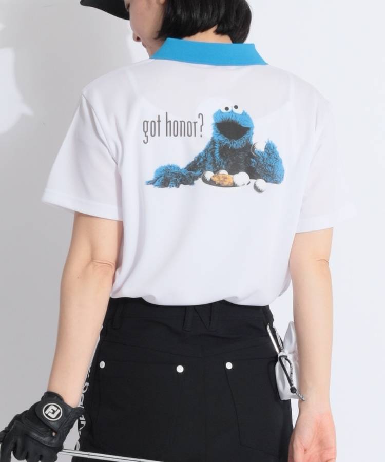 BE 【SESAME_STREET】【ストレッチUV】バックプリント半袖ポロシャツ