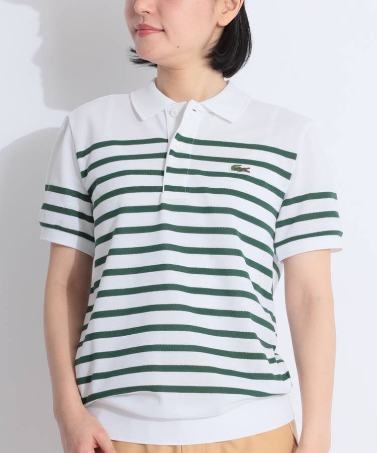 BE 【LACOSTE】ボーダー柄カノコ半袖ポロシャツ