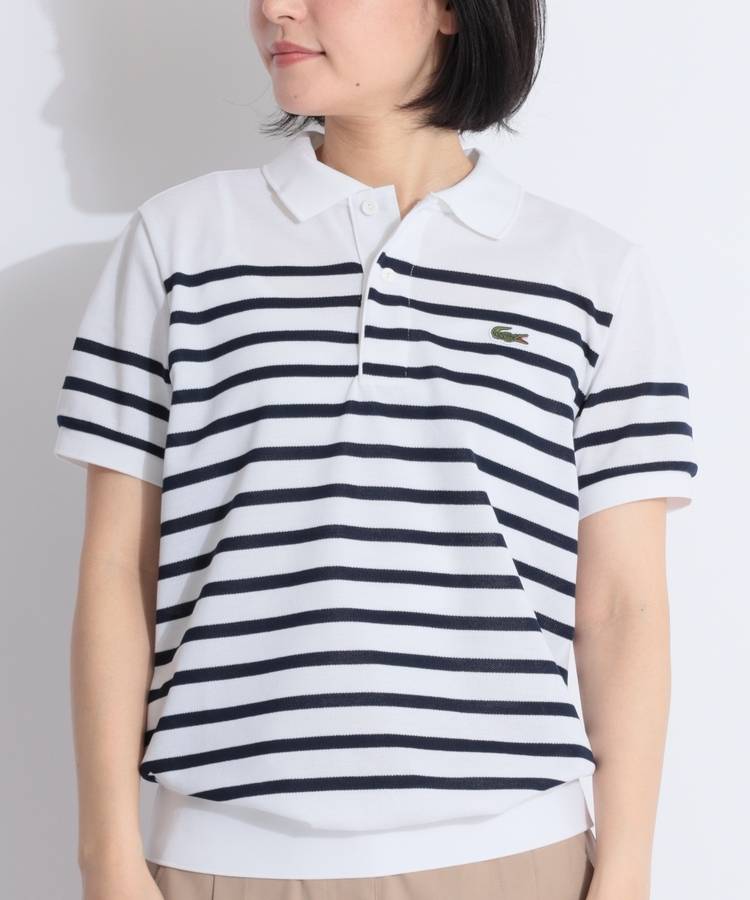 BE 【LACOSTE】ボーダー柄カノコ半袖ポロシャツ