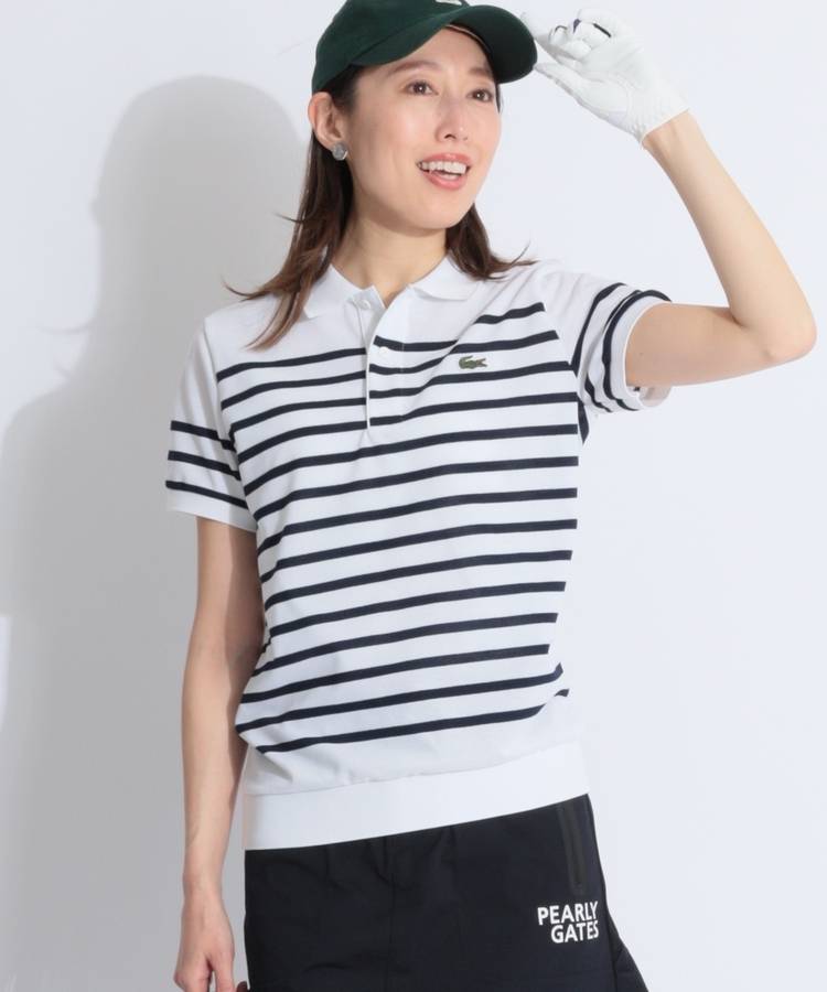 BE 【LACOSTE】ボーダー柄カノコ半袖ポロシャツ