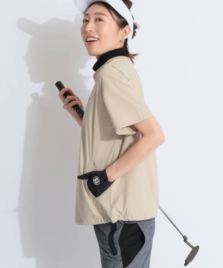 BE 【撥水ストレッチ】ハーフジップ半袖プルオーバー