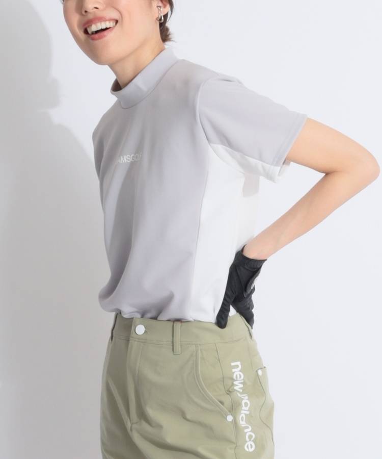 BE 【冷感UV】バイカラーモックネック半袖カットソー