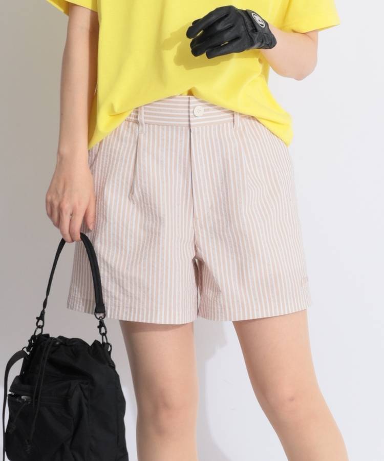 PN 【速乾ストレッチ】ストライプ柄シアサッカーショートパンツ