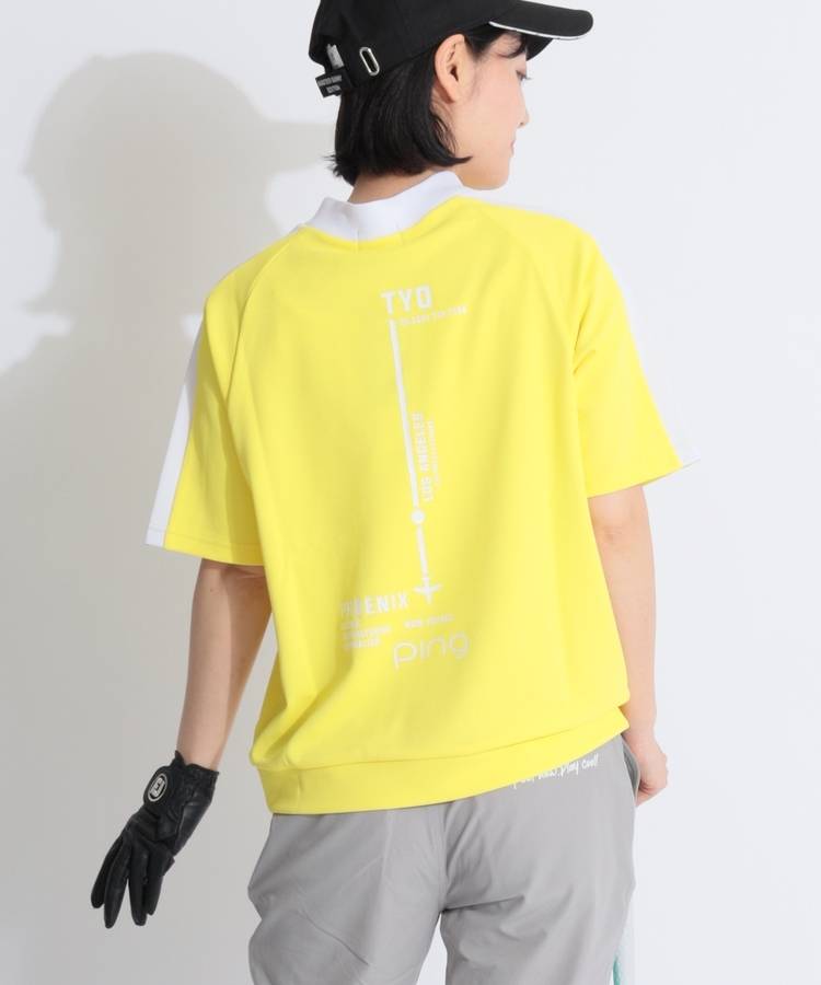 PN 【汗じみ防止】バックプリントモックネック半袖カットソー