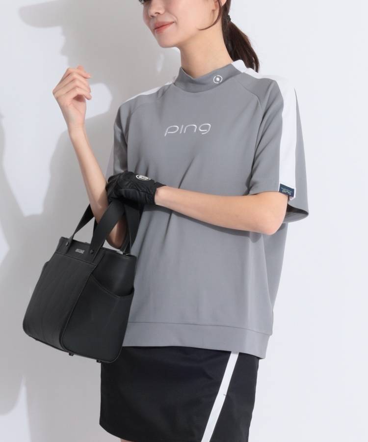 PN 【汗じみ防止】バックプリントモックネック半袖カットソー