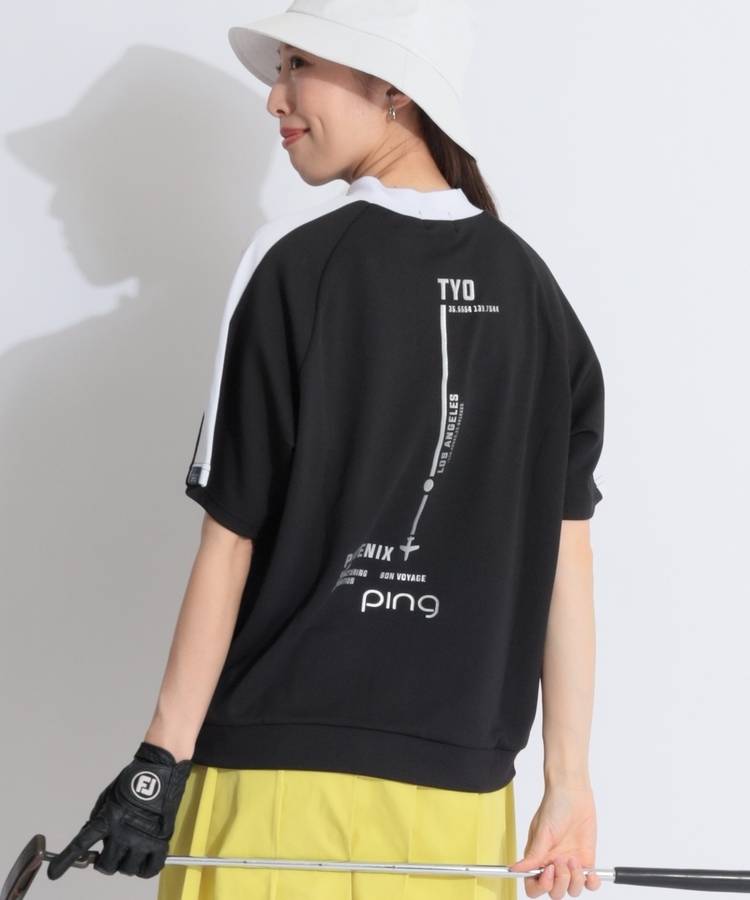 PN 【汗じみ防止】バックプリントモックネック半袖カットソー
