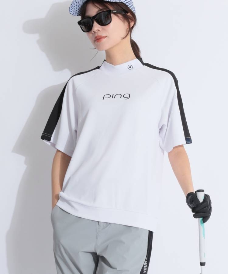 PN 【汗じみ防止】バックプリントモックネック半袖カットソー