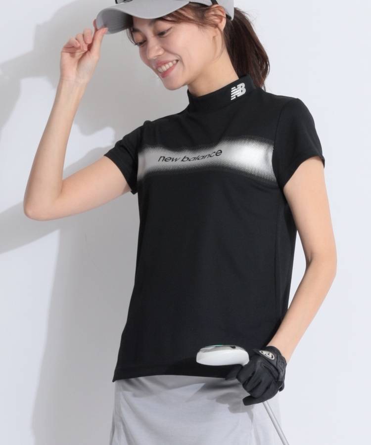NB 【UV防透け】グラデーションライン半袖モックネックカットソー