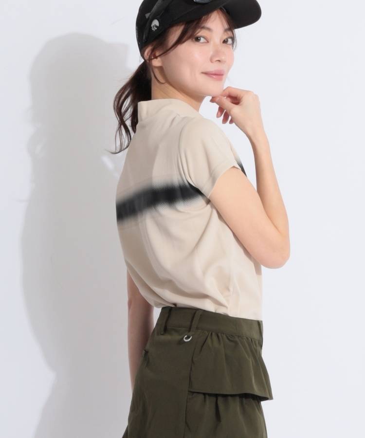 NB 【UV防透け】グラデーションライン半袖モックネックカットソー